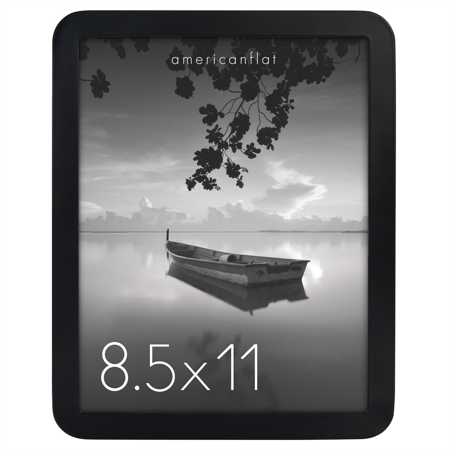 Americanflat Curved Corner Photo Frame - Picture Frame with Round Corners - Shatter Resistant Glass - Triangle Hanging Hardware - Easel for Tabletop Display - Black