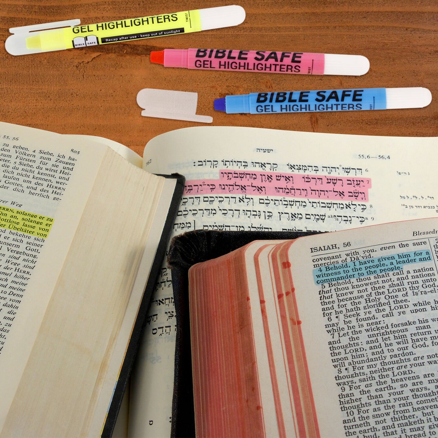 Bible Safe Gel Highlighters, Pack of 16 - 2 Sets of 8 Bright Neon Fluorescent Highlight Colors Yellow, Orange, Pink, Blue - Won&#x27;t Bleed, Fade or Smear