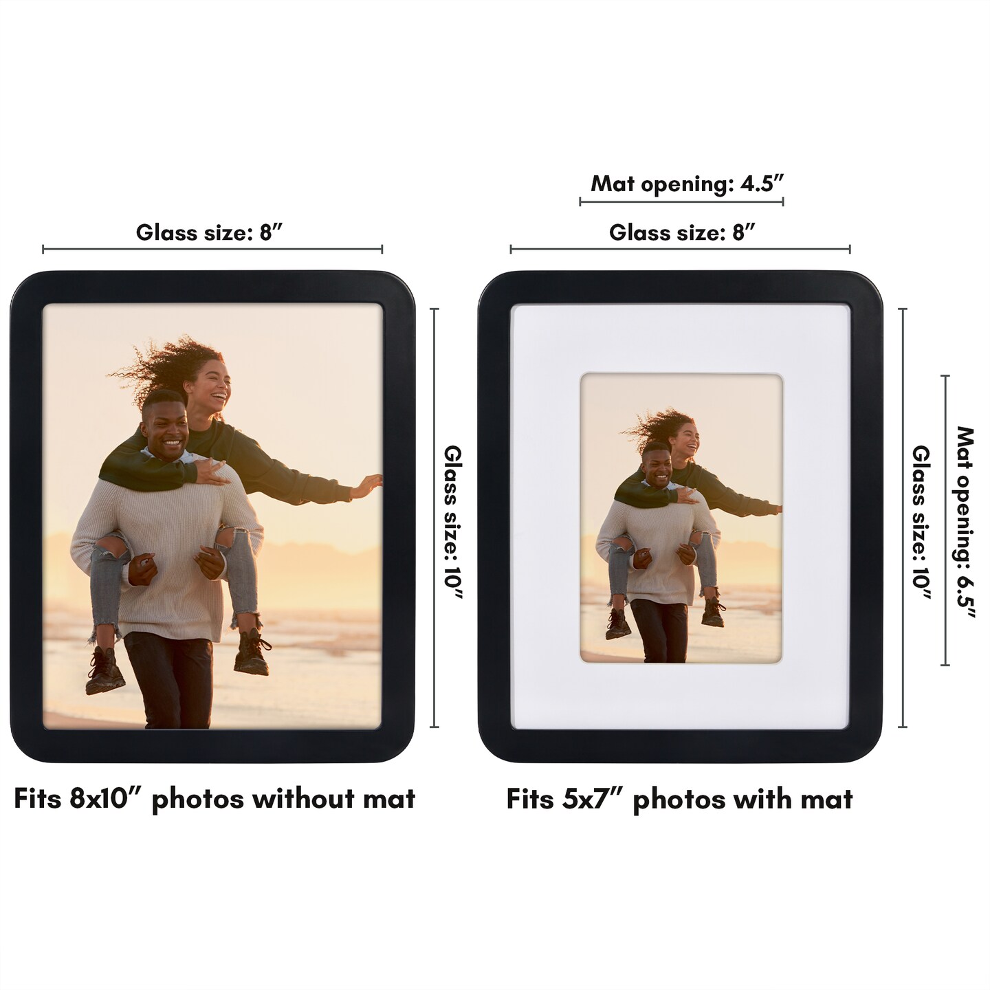 Americanflat Curved Corner Photo Frame with Mat - Picture Frame with Round Corners - Shatter Resistant Glass - Triangle Hanging Hardware - Includes Easel - Black