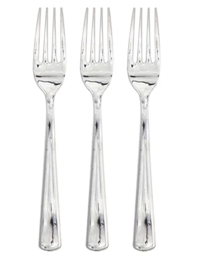 24-Count Silver Metallic Disposable Forks - Premium Heavyweight Plastic for Parties