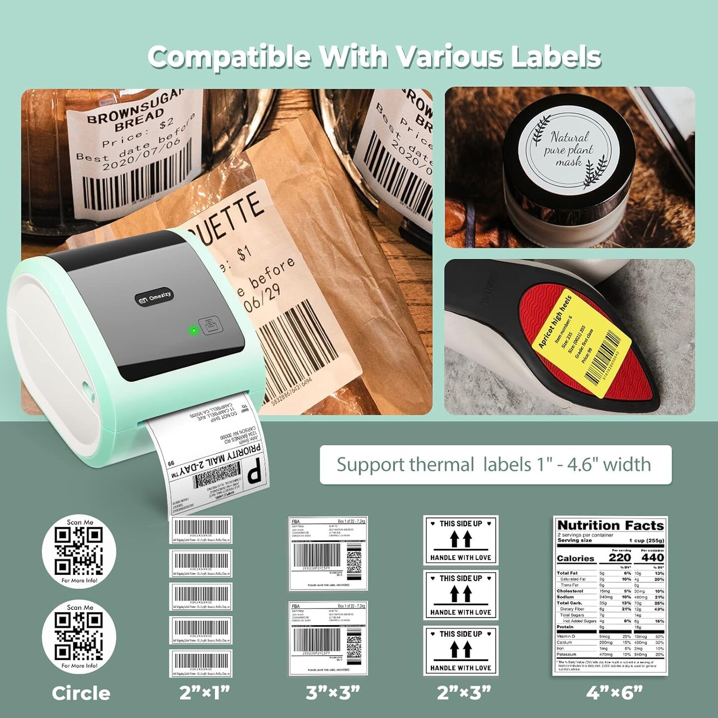 ASprink&#xAE; - Bluetooth Thermal Label Printer | D520BT - 4X6&#x22; for Small Business &#x26; Packages