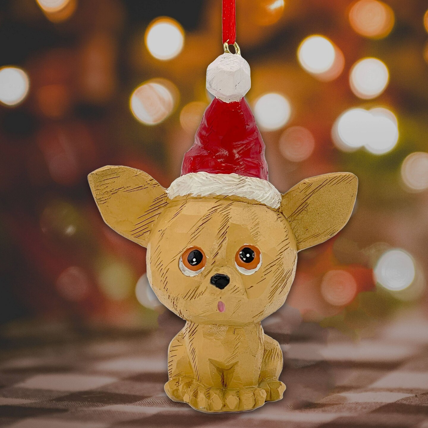 Galt International Puppy Dog with Santa Hat Christmas Ornaments - 4.5&#x22; - Brown and Red