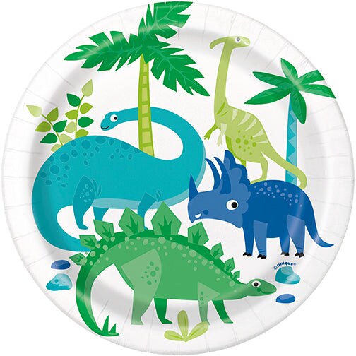 Blue &#x26; Green Dinosaur Round 7&#x22; Dessert Plates, 8ct
