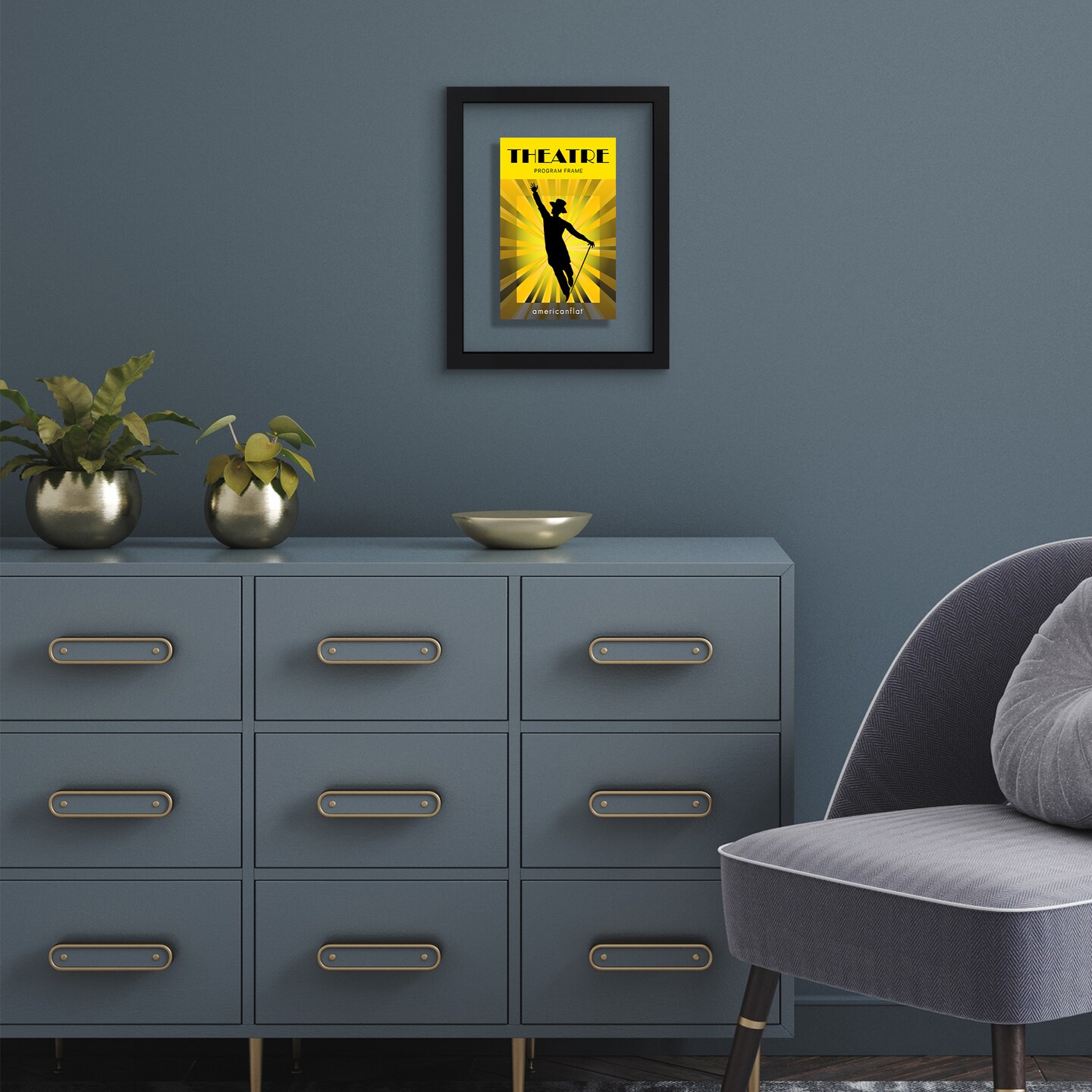 Americantflat 9.5x12 Floating Frame for Playbills - Ideal for Theatre Posters - Easy Open Buttons for Loading Pictures - Playbill Frame - Shatter Resistant Glass - Hanging Hardware - Black