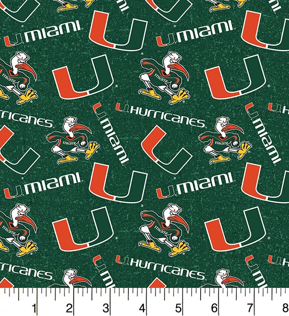 Sykel Enterprises-University of Miami Cotton Fabric-Miami Hurricanes Tone On Tone Cotton Quilting Fabric