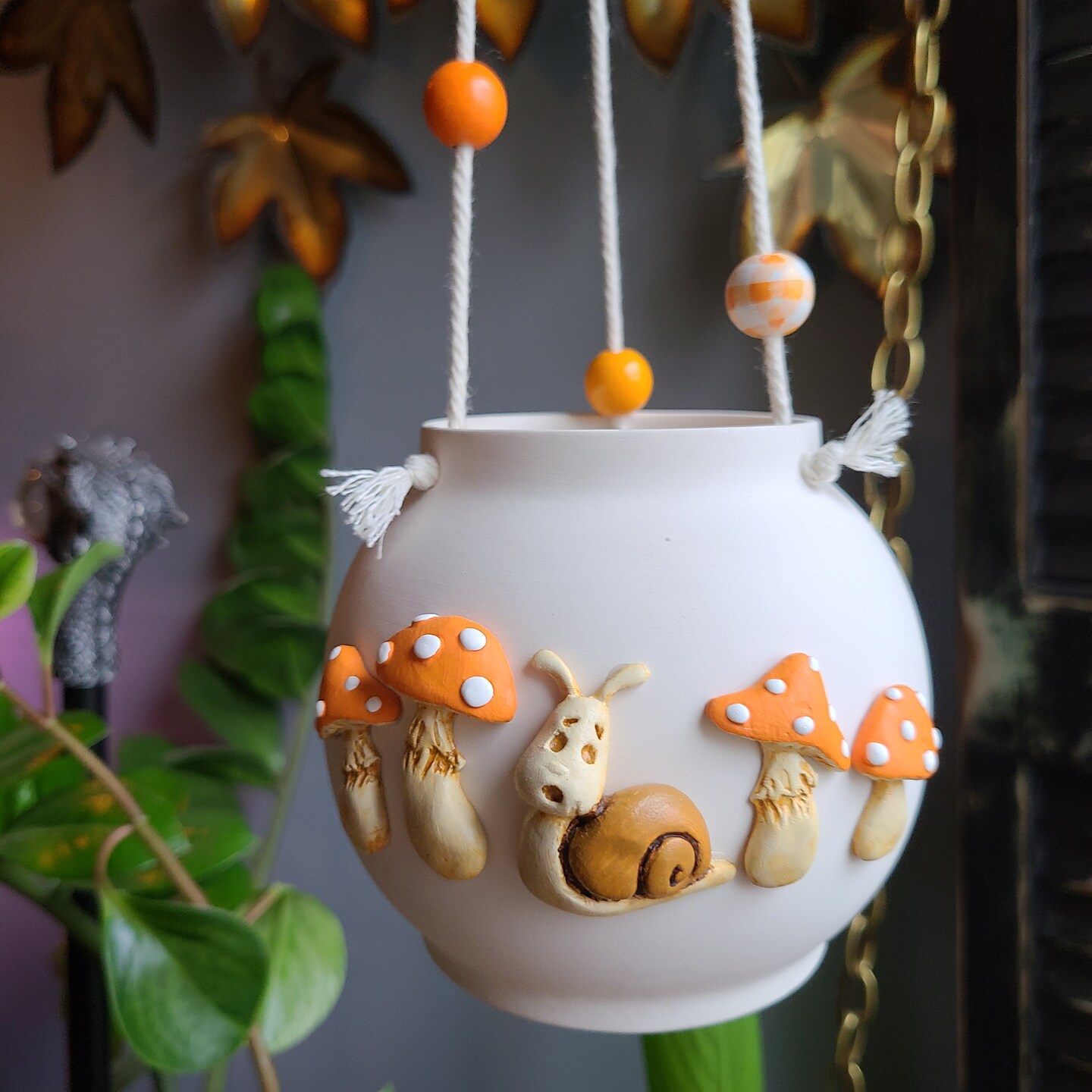 Cottage Mushrooms and snail hanging pot | MakerPlace by Michaels