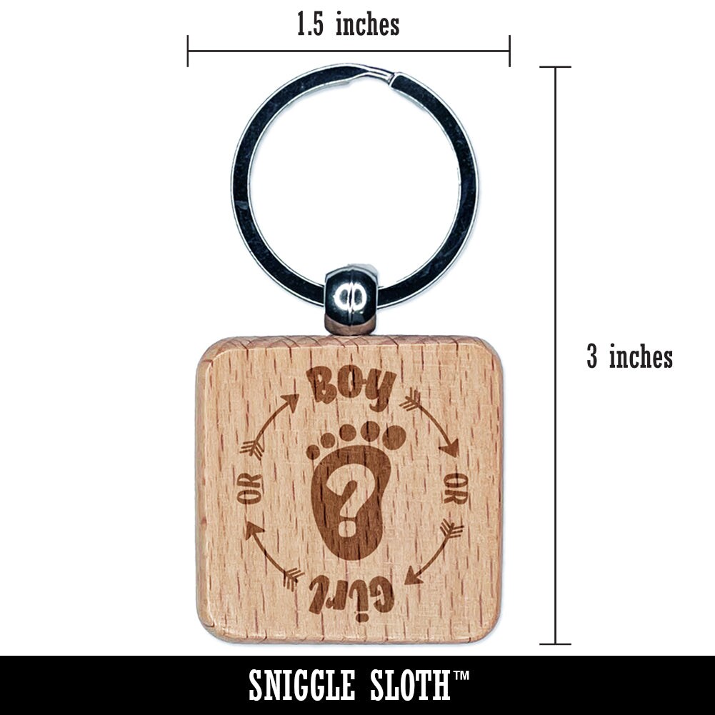 Baby Gender Reveal Boy or Girl Pregnant Engraved Wood Square Keychain Tag Charm