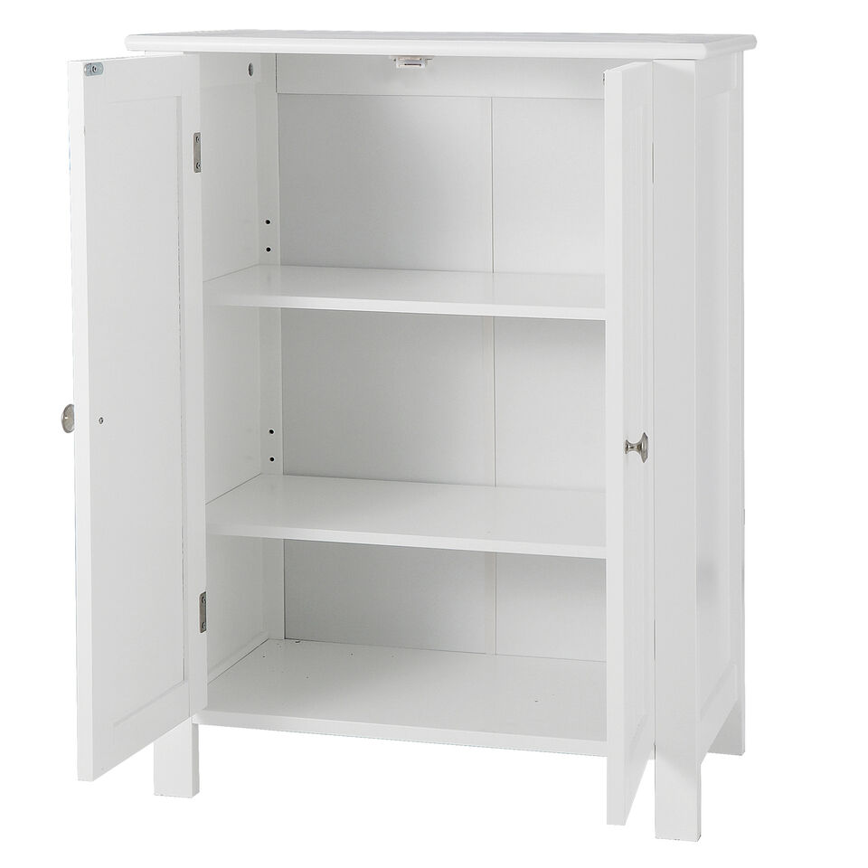 White Wooden Bathroom Floor Cabinet Storage.