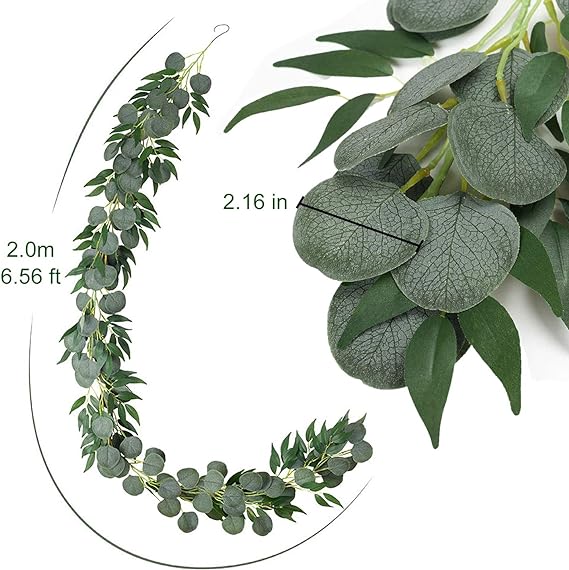Artificial Eucalyptus Garland with Willow Leaves Fake Greenery Vine Wedding Table Decoration Silver Dollar Runner
