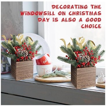 2 Packs Christmas Floral Arrangement Centrepieces Table Assorted Flower Arrangements with Pinecones Red Berries for Farmhouse Rustic Christmas Table Mantel Decoration