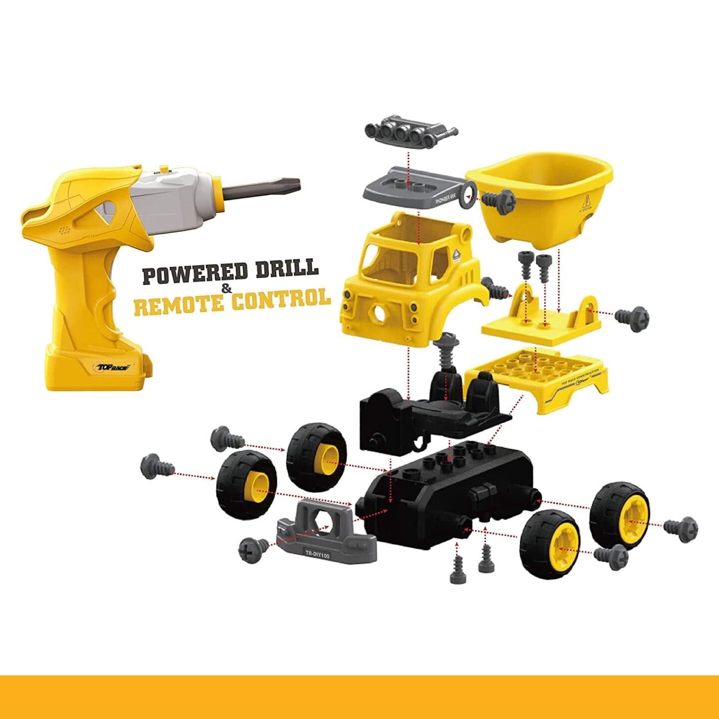 Take Apart Toys with Battery Powered Drill - 3-in-1 Take Apart Truck with Remote Control - Easy Assembly Construction Truck with Drill for Kids Builds Imagination and Building Skills