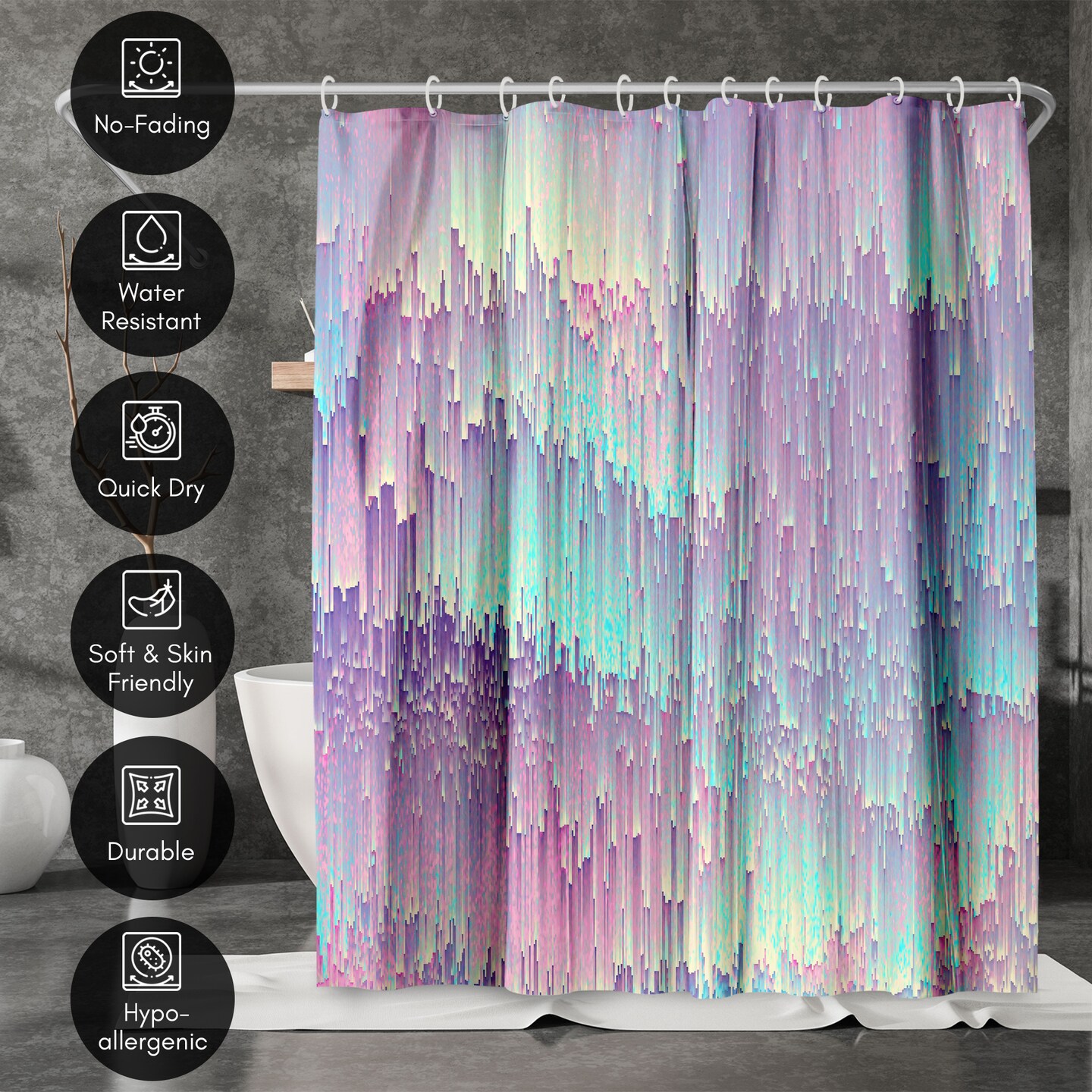 Americanflat 71&#x22; x 74&#x22; Shower Curtain, Iridescent Glitches by Emanuela Carratoni