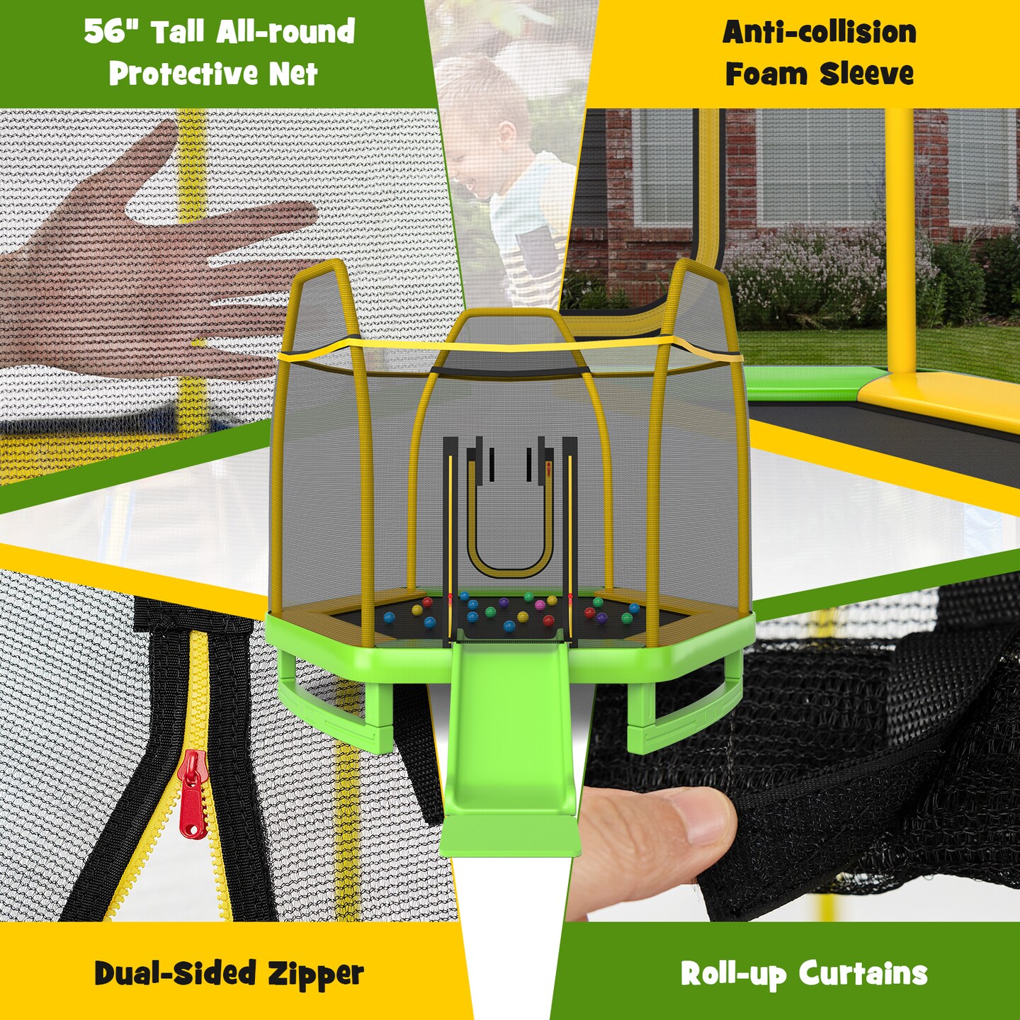 Trampoline with Ladder and Slide for Indoor and Outdoor