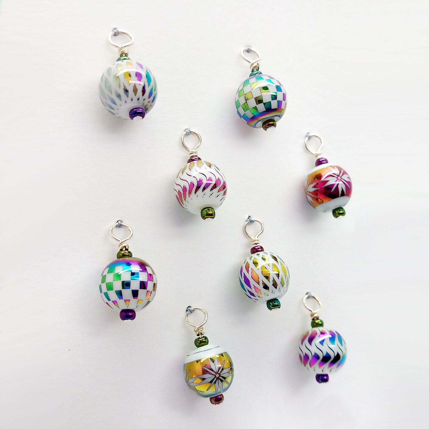Tiny Christmas Ornaments, 8 pieces with Hooks, Miniature Glass