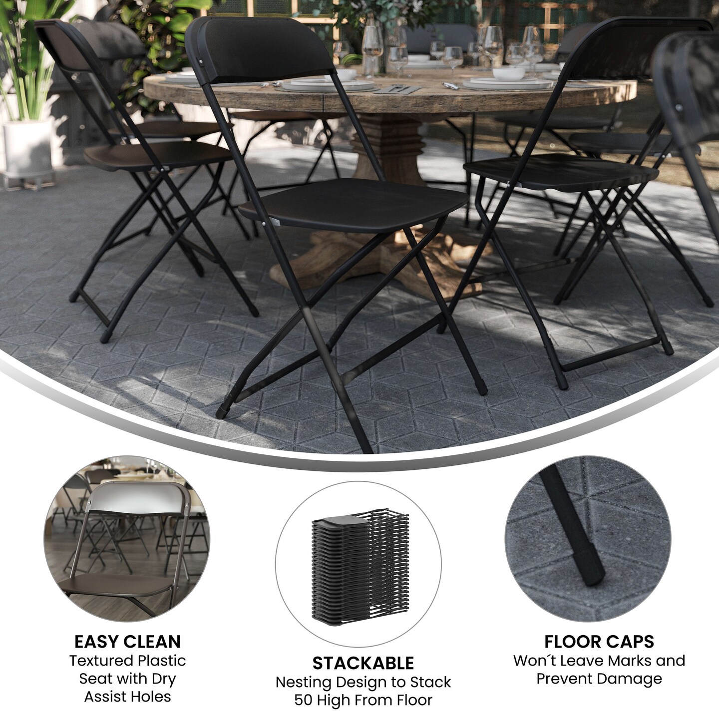 Emma and Oliver Plastic Folding Chair - 4 Pack 650LB Weight Capacity