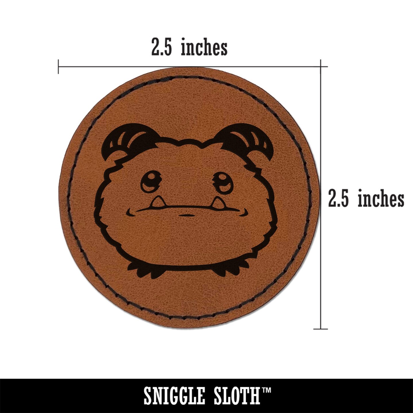 Cute Yeti Abominable Snowball Round Iron-On Engraved Faux Leather Patch Applique - 2.5&#x22;