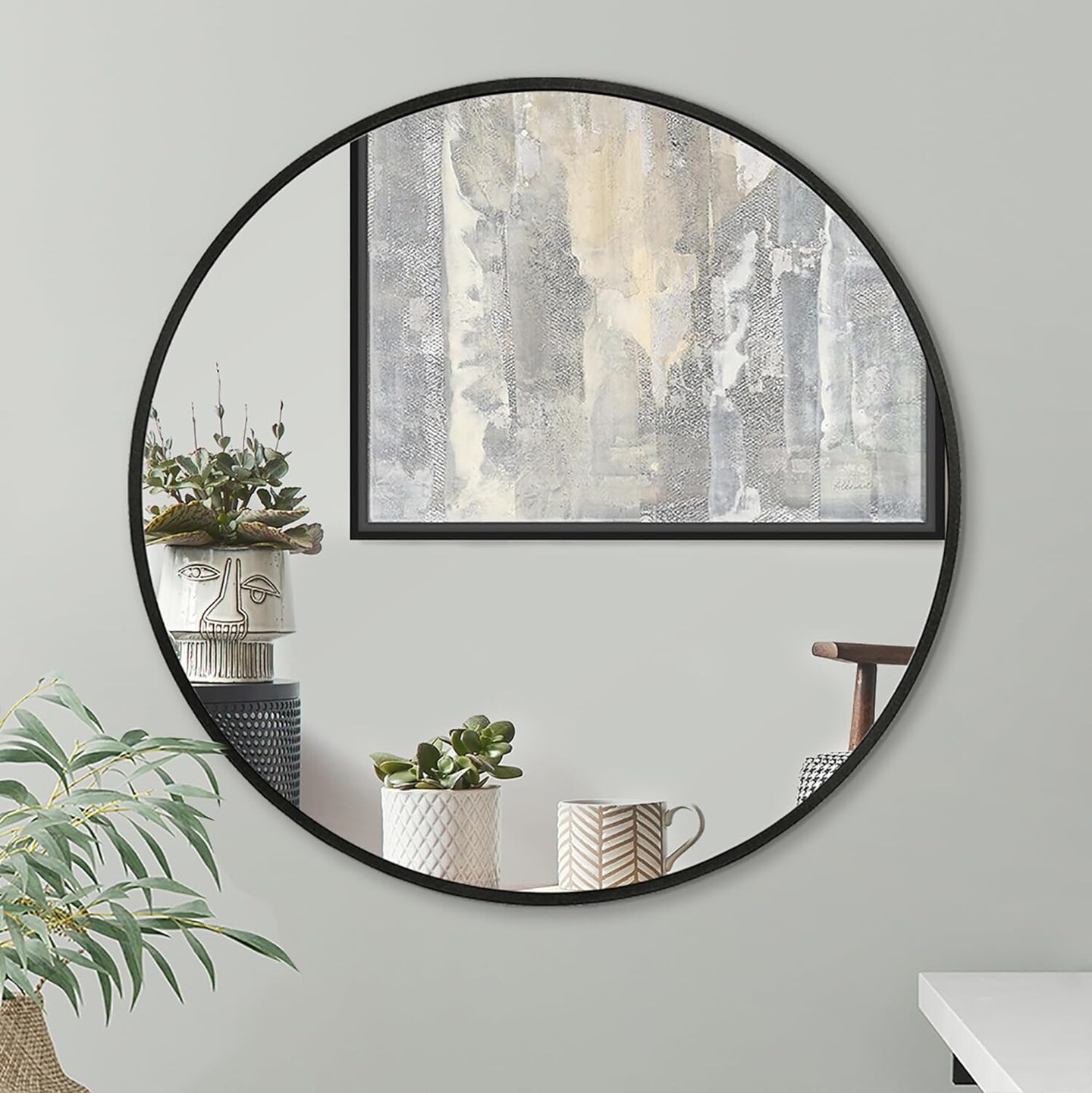 Americanflat Framed Round Mirror - Circle Mirror for Bathroom, Bedroom,  Entryway, Living Room - Large Black Circle Mirror for Wall Décor