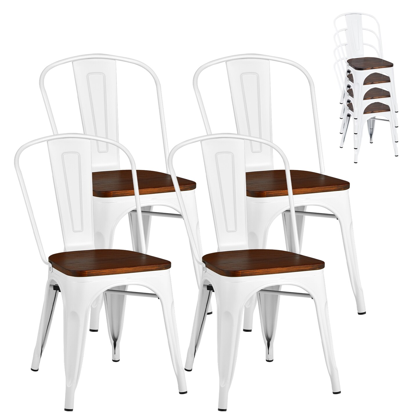 White Elm Metal Dining Chair Set 4pcs Stackable Ergonomic Kitchen Cafe Seats