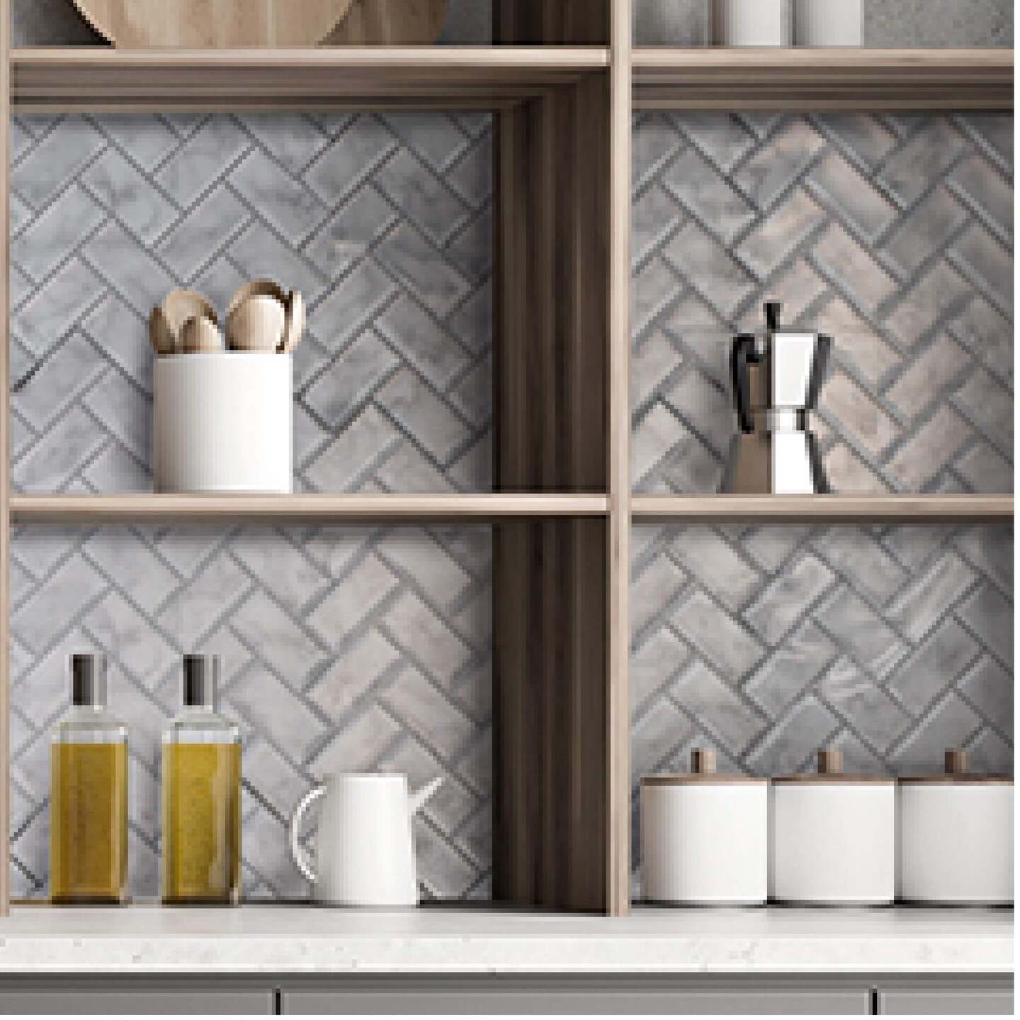 4-Pack Peel and Stick Tiles Marble Herringbone Backsplash Covers 3.06 Sq Ft.