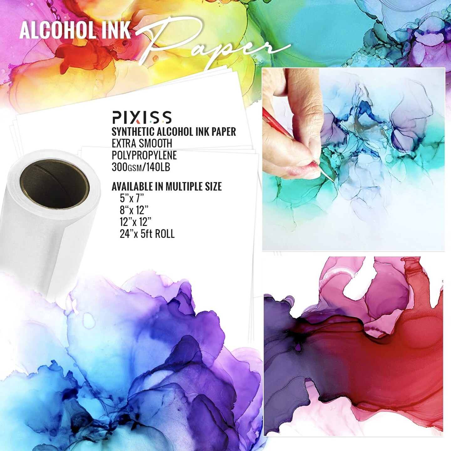 4 Pack (100 Sheets Total) - Pixiss 25 Sheets Heavy Weight Alcohol Ink Paper A4 8.3x11.7 Inches (210x297mm), 300gsm, Extra Smooth