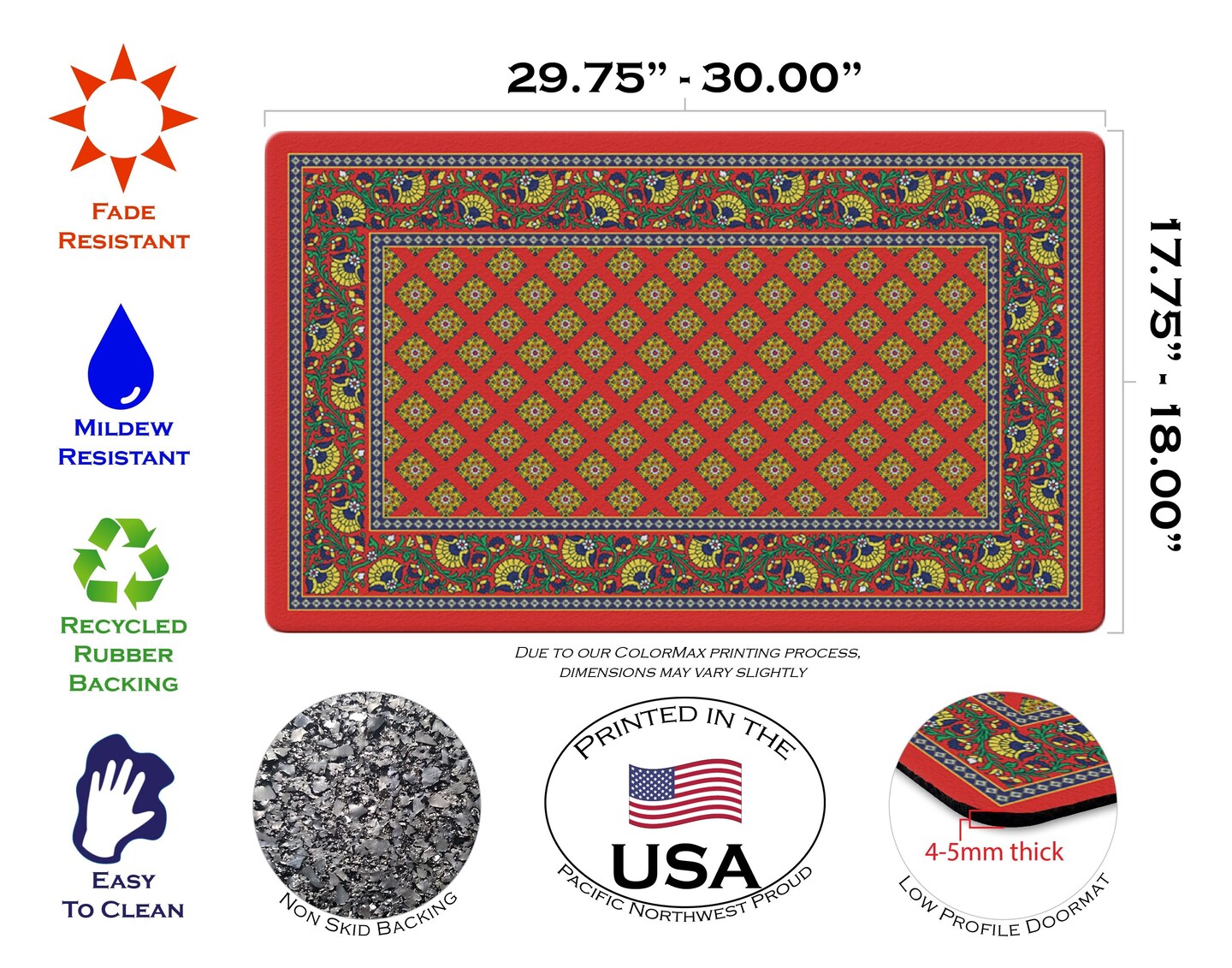French Paisley - Red Door Mat (18 x 30&#x22;)