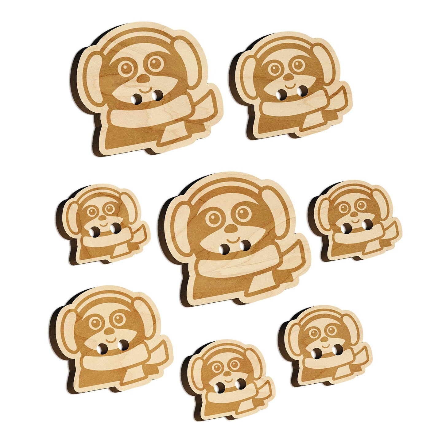Winter Sloth with Ear Muffs and Scarf Wood Buttons for Sewing Knitting Crochet DIY Craft