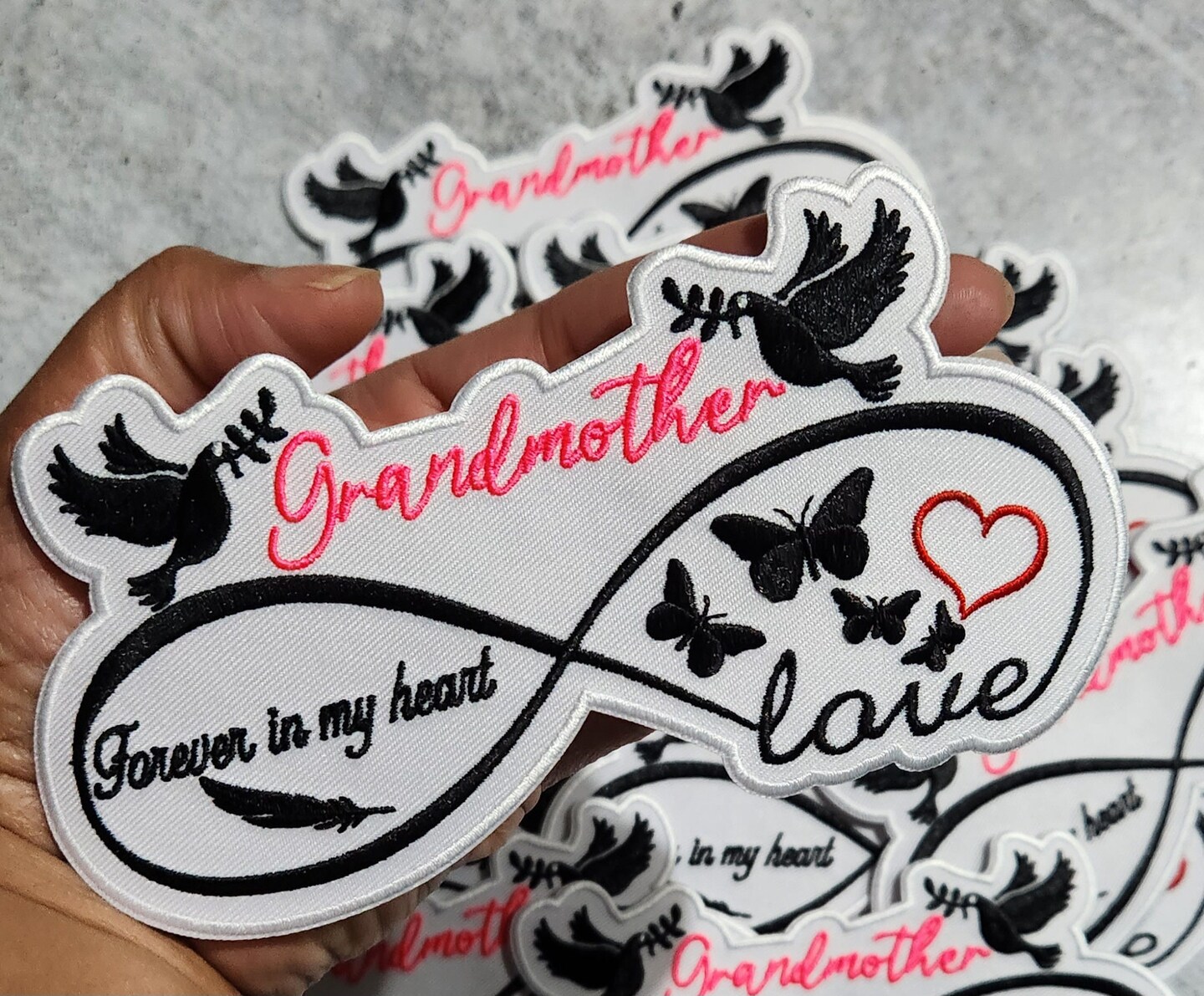 Memorial Infinity Collection: Patch Party Club, &#x22;GRANDMOTHER&#x22; Eternal Remembrance 1-pc, Iron-On Embroidered Patch, Sz 6&#x22;