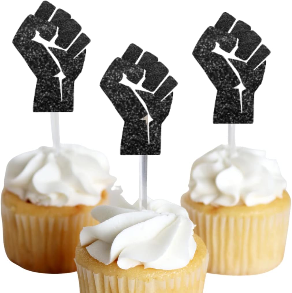 Black Glitter Fist Cupcake Toppers