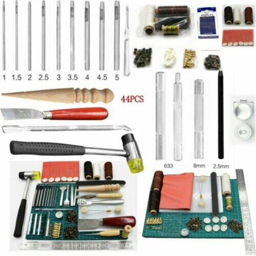 Leather Craft Tool Kit - 18/44 Pieces for Sewing, Punching, Carving, and Stitching