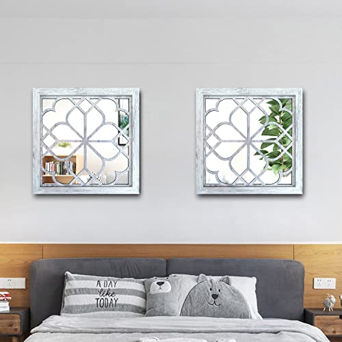 2 Pack Square  Wall Mirror,Gorgeous Rustic Farmhouse Accent Mirror,Rustic White Color Entry Mirror for Bathroom Renovation,Bedrooms,Living Rooms and More(12”x12”)