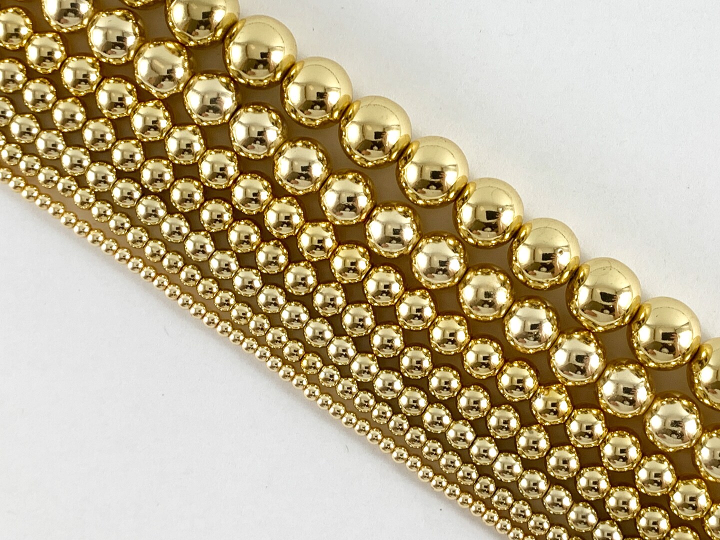 Real 18K Gold Plated Hematite Round Smooth Beads Around 15&#x22; 2mm-10mm: 1 strand