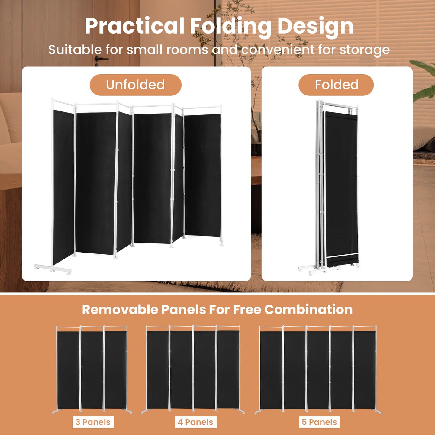 6-Panel Room Divider Folding Privacy Screen