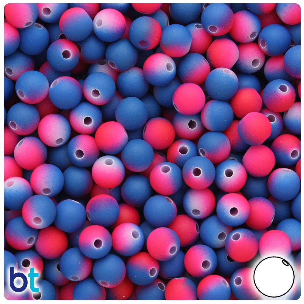 BeadTin Blue & Pink Neon Rubberized 8mm Round Plastic Craft Beads (175pcs)