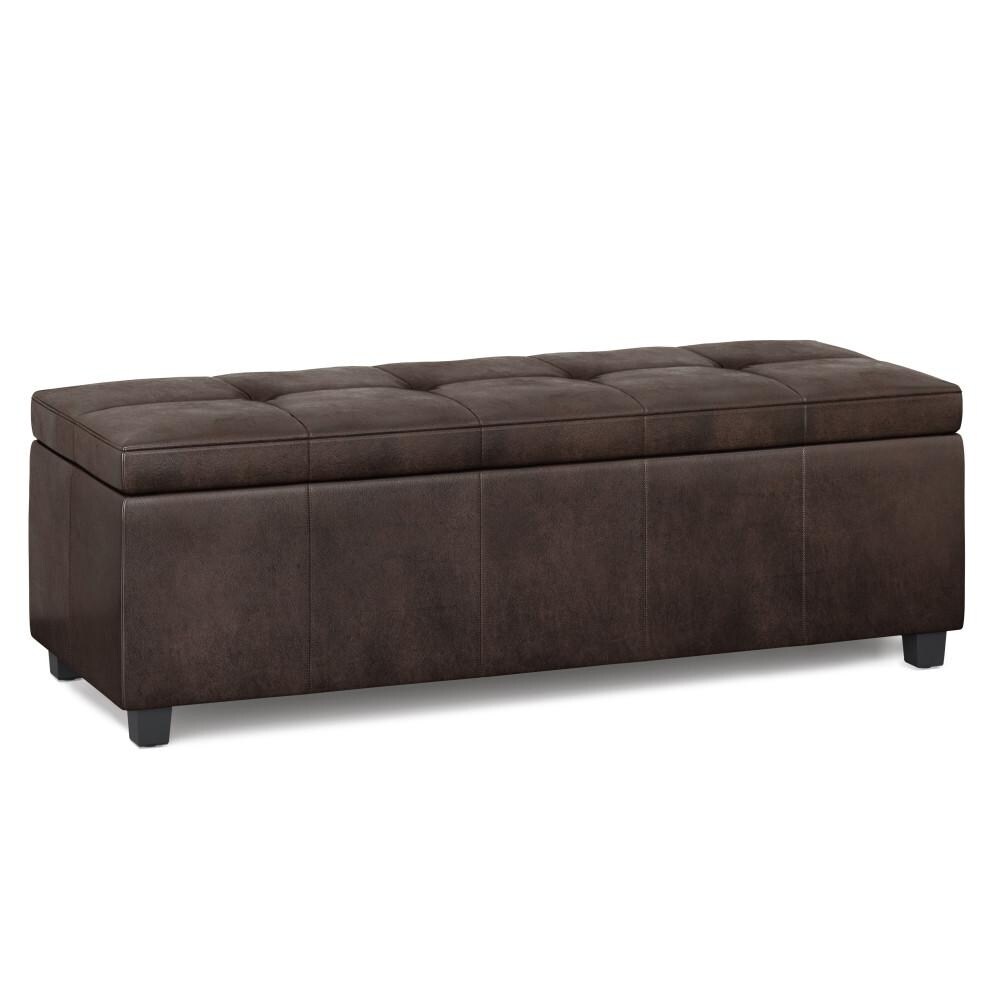 Castleford Storage Ottoman Distressed Vegan Leather 48In Rectangular Bench