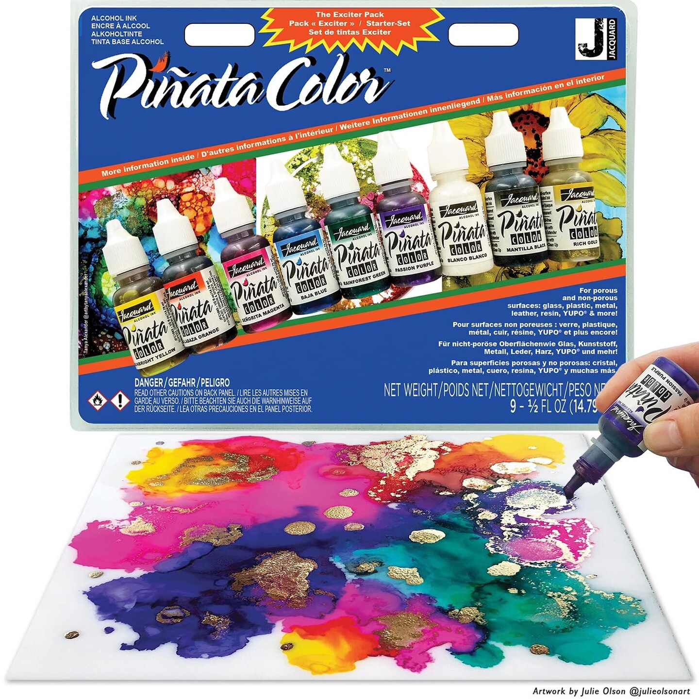 Jacquard Alcohol Ink Set - Pinata Color Exciter Pack - Highly Saturated - Acid-Free - 9 Assorted Colors Half Ounce