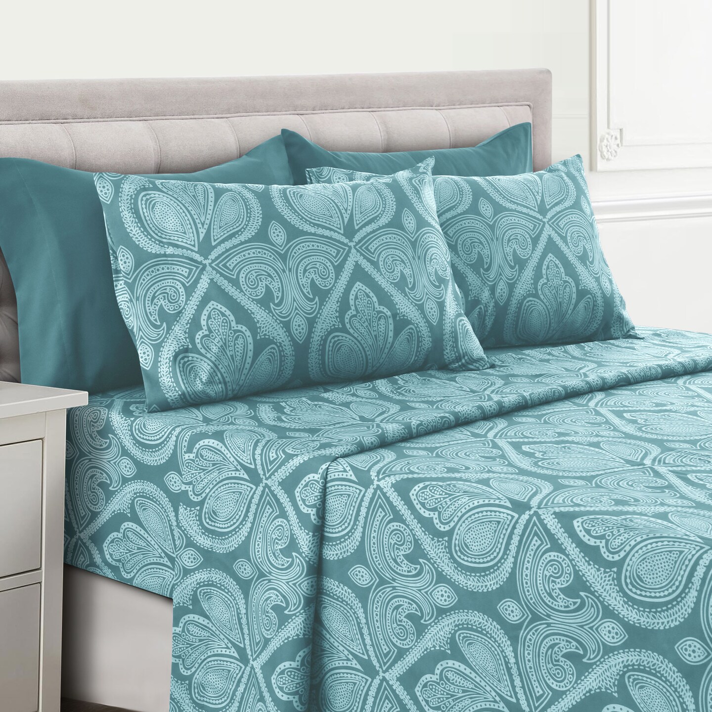 Paisley Printed 1800 Series Deep Pocket Premier Microfiber 6 Piece Bed Sheet Set (Multiple Colors)