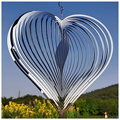 1 Pack Wind Spinner Outdoor Metal Decorations,Silver Heart Wind Spinners for Yard and Garden,Stainless Steel Wind Chimes for Outside Decor,Birthday Gifts for Mom,Mother&#x27;s Day,Aunt Gifts