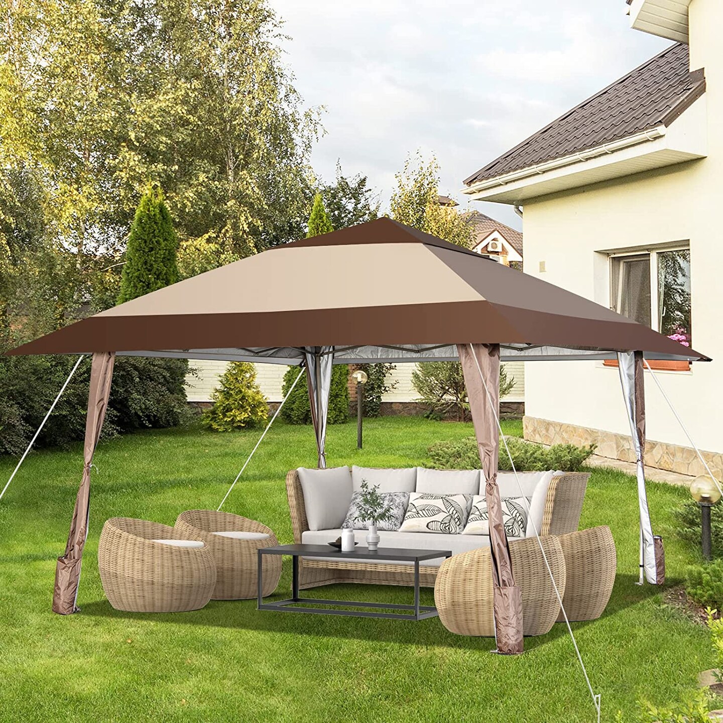Coffee Pop-Up Patio Gazebo 13x13 ft UPF50+ Vented Top 8-10 Person