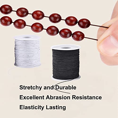 4 Rolls 1 mm Sturdy Elastic String Elastic Cord for Jewelry Making, Necklaces, Beading (2 Black+ 2 White)