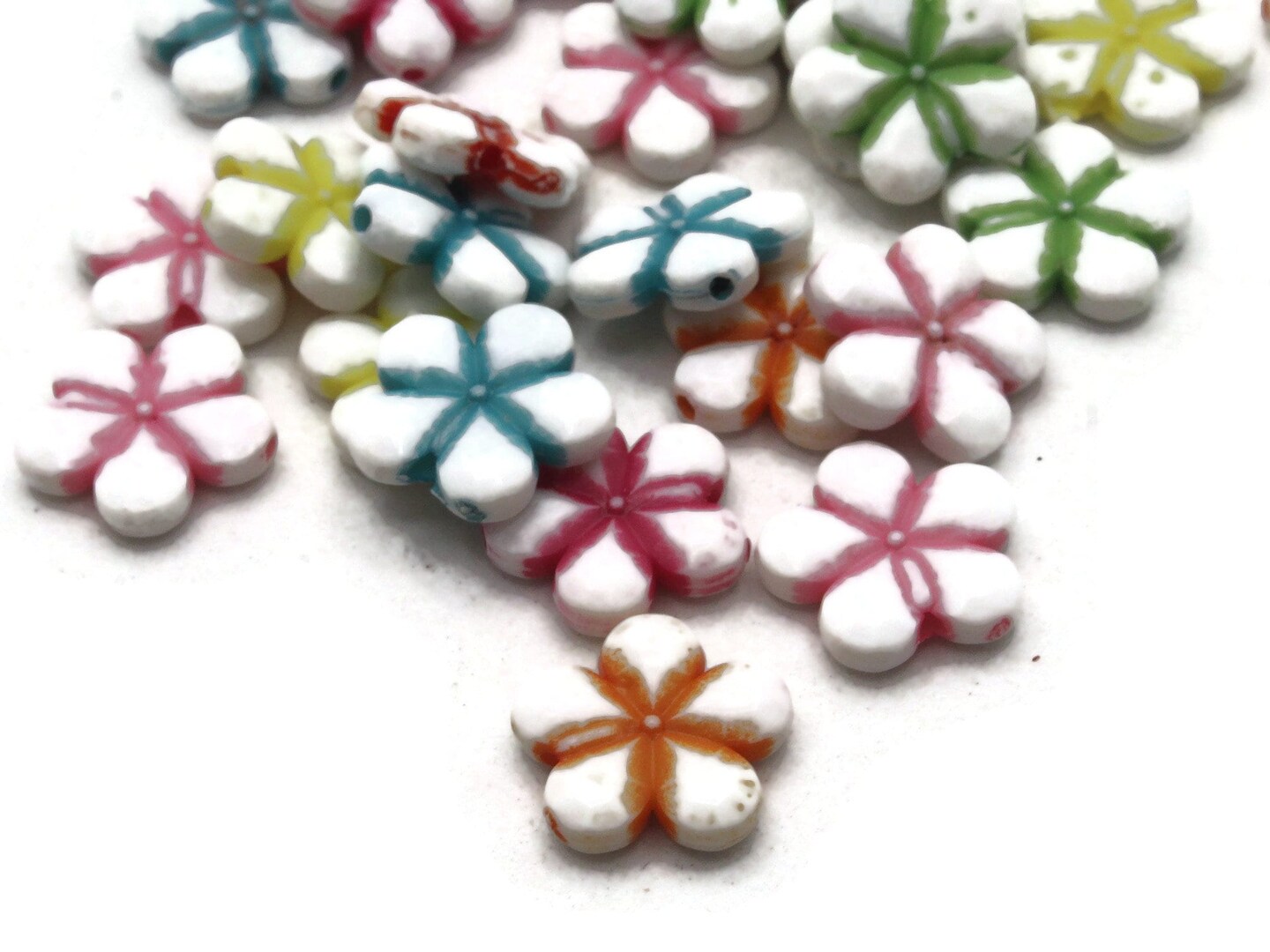50 14mm Assorted Color Flower Plastic Coin Beads