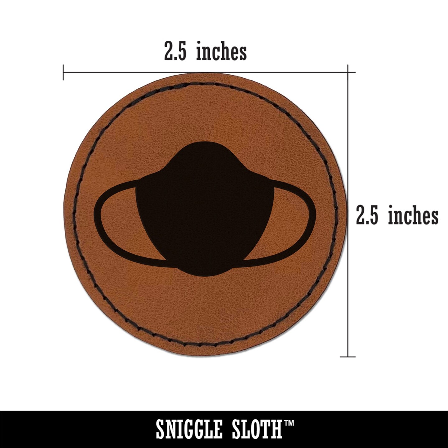 Face Mask Icon Solid Round Iron-On Engraved Faux Leather Patch Applique - 2.5&#x22;