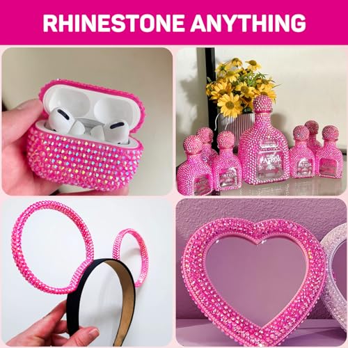 worthofbest Hot Pink Rhinestones for Crafts Clothes Nails Clothing Fabric  Shoes Tumblers with Glue Clear, Flatback Crystal Gems Bedazzle Bli