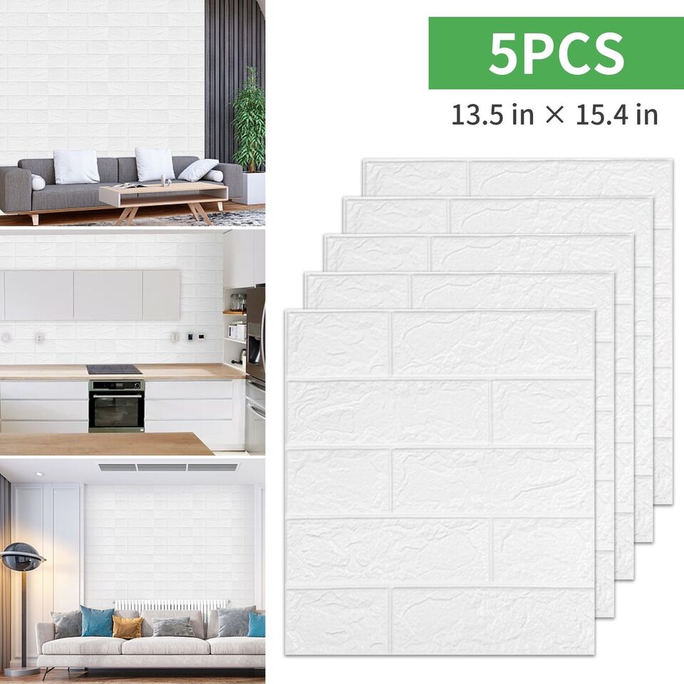 5 Pcs 3D Wall Sticker Tile Brick Panel Foam Self-adhesive Wallpaper Peel.