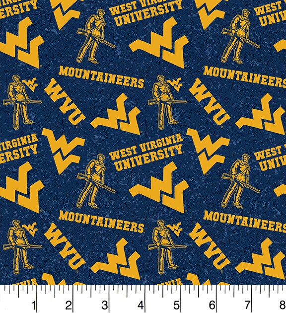 Sykel Enterprises-West Virginia University Cotton Fabric-West Virginia Mountaineers Tone On Tone Cotton Quilting Fabric