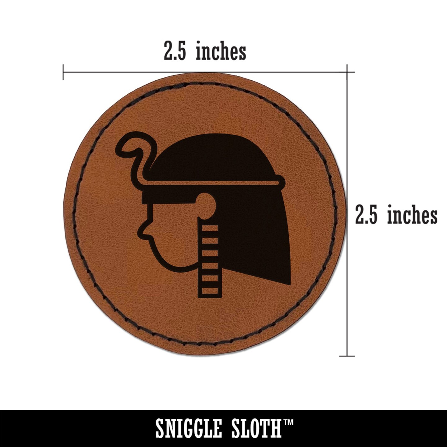 Egyptian Head Round Iron-On Engraved Faux Leather Patch Applique - 2.5&#x22;
