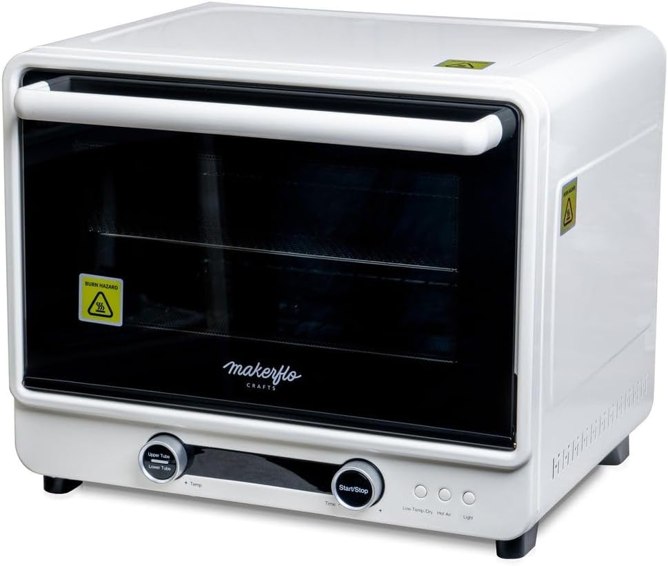 Makerflo 40 L Sublimation Oven for Tumbler, Bottle, Mug| Heat Resistant Gloves, 1 Wire Shelf, 1 Metal Mesh Shelf for Smaller Objects, and 1 Catch Plate | Ideal Gift for Crafters