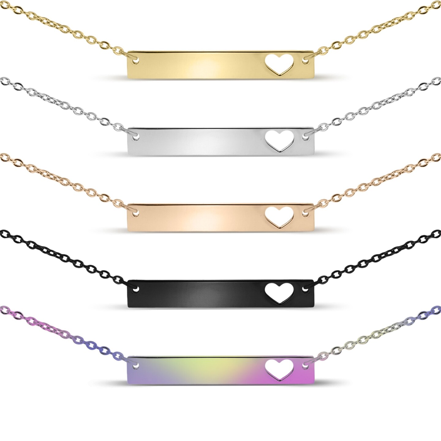 Cutout Heart Bar Polished Stainless Steel Necklace
