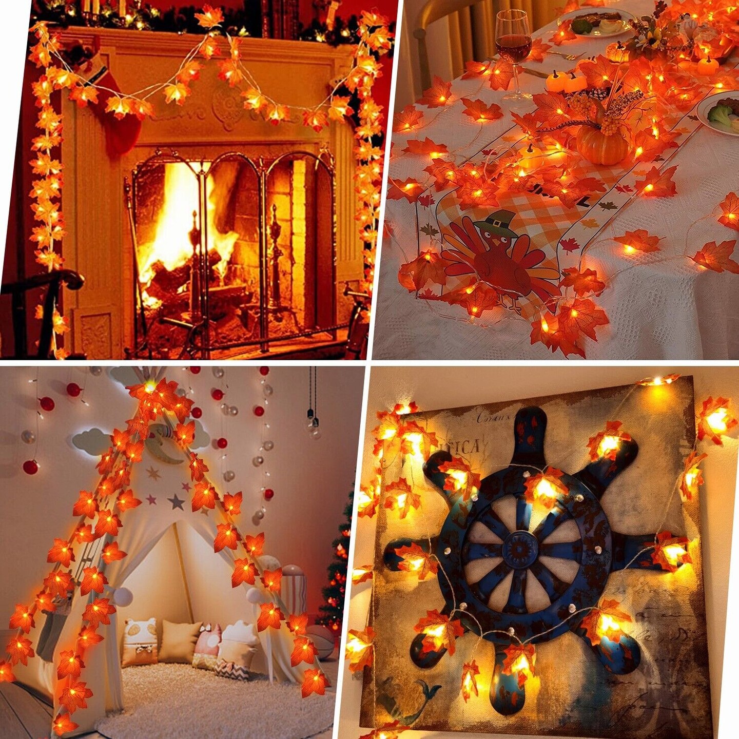 Artificial Lighted Fall Leaves Garland Christmas Decor