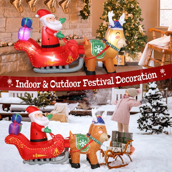 7ft 8pcs LED Lights 24W Double Deer Cart Santa Model Garden Elk Christmas Decoration