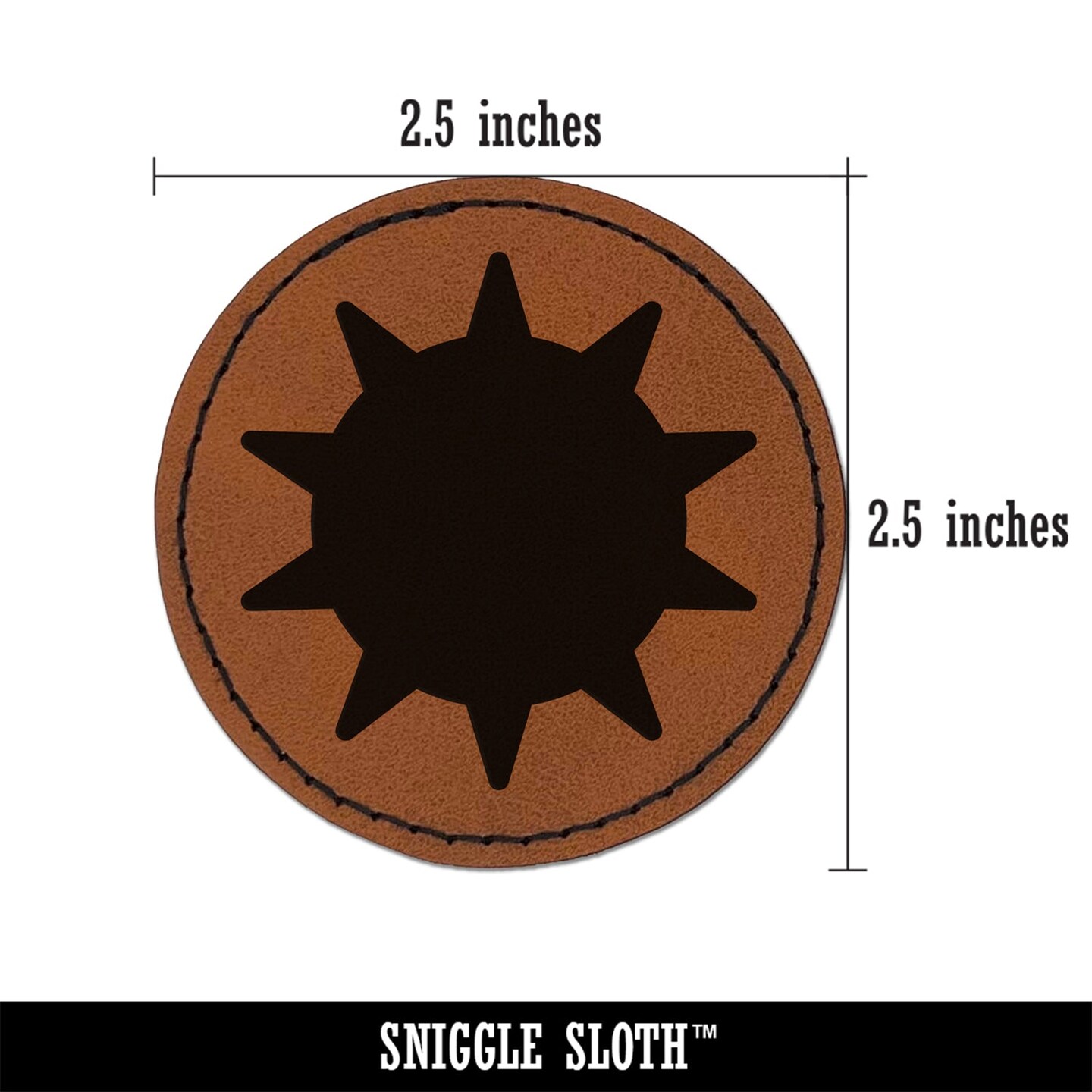 Sun Solid Round Iron-On Engraved Faux Leather Patch Applique - 2.5&#x22;